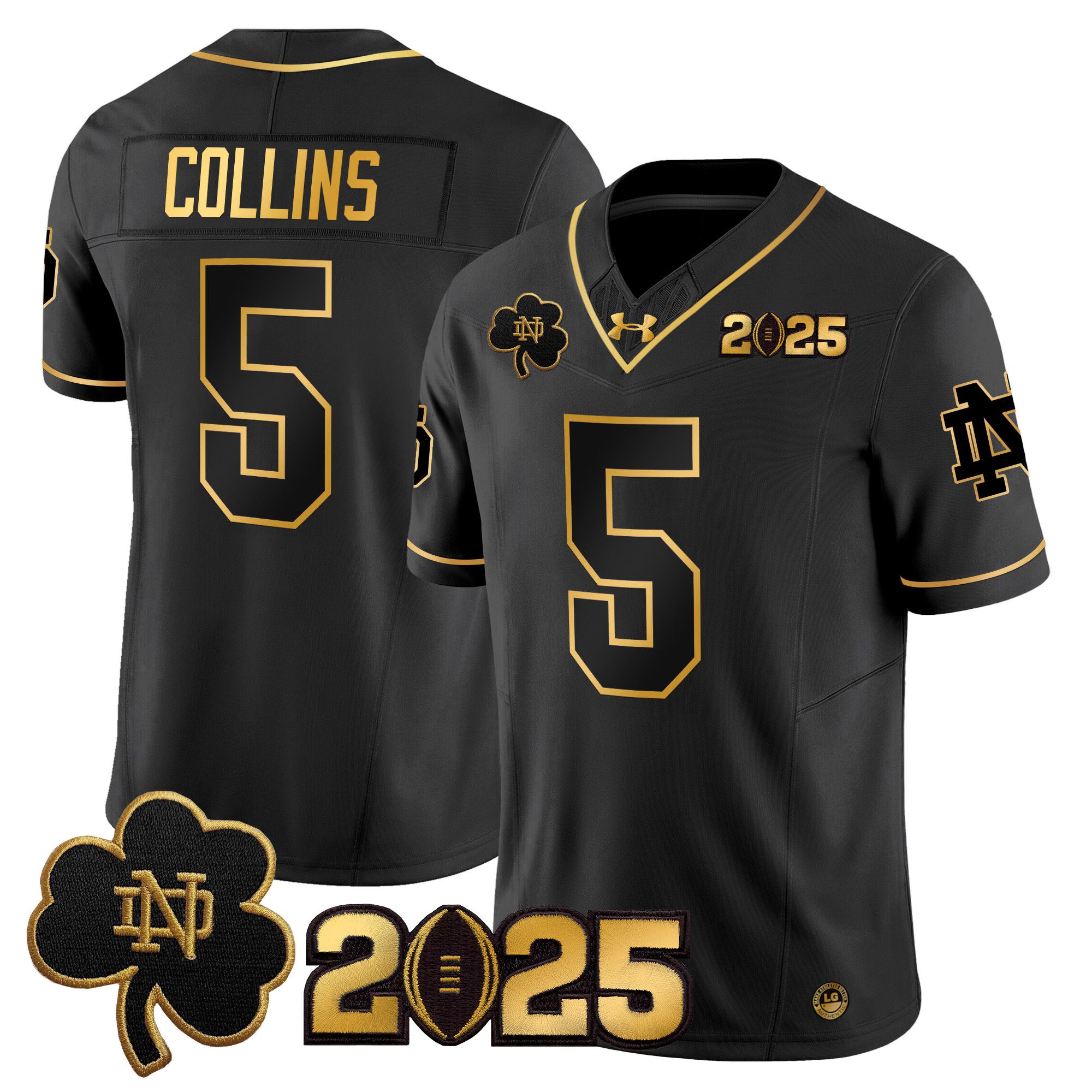 Men Notre Dame Fighting Irish #5 Collins Black 2025 CFP Final Patch Gold Vapor Limited NCAA Jersey style 1->ncaa teams->NCAA Jersey
